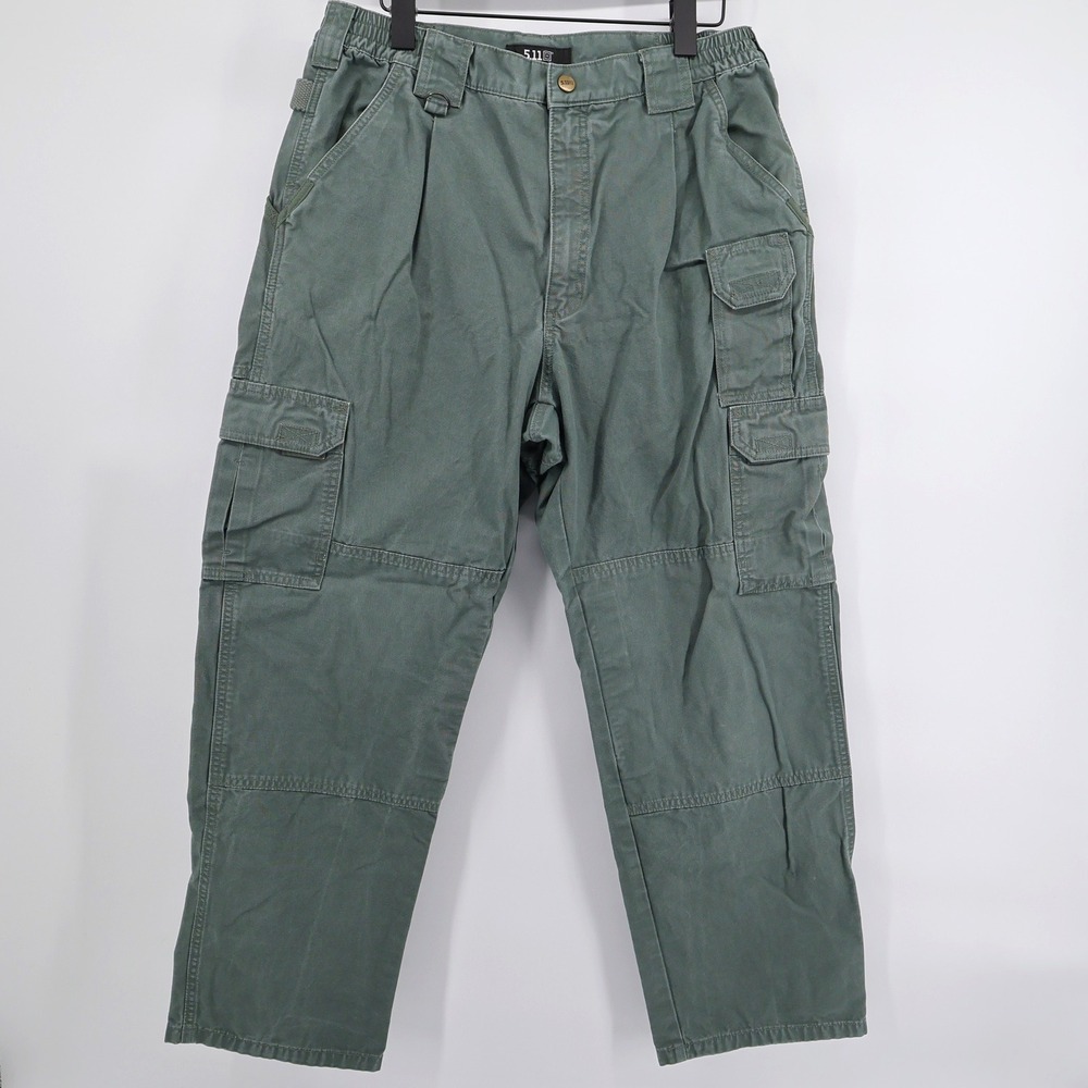 5.11 Tactical Canvas Cargo Pants Green Men 34x30 (measures 28") - Picture 2 of 9
